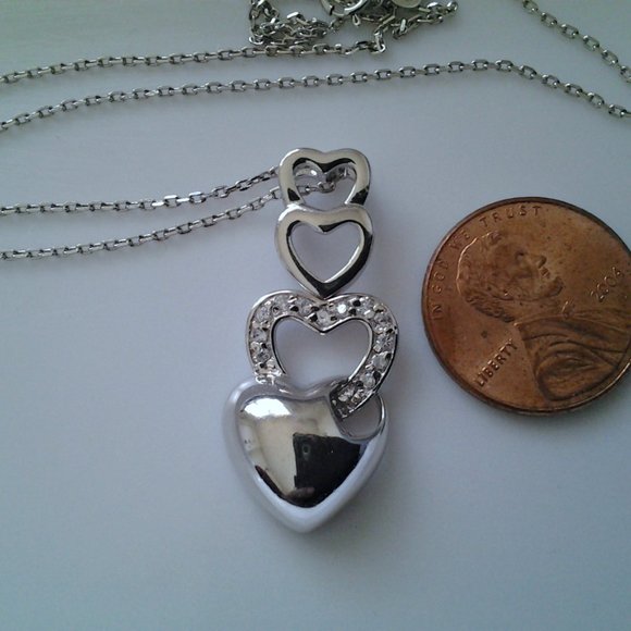 sterling silver and CZ multi heart necklace - Picture 2 of 3